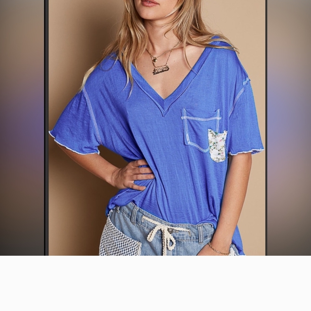 Blue V-Neck Women's Top